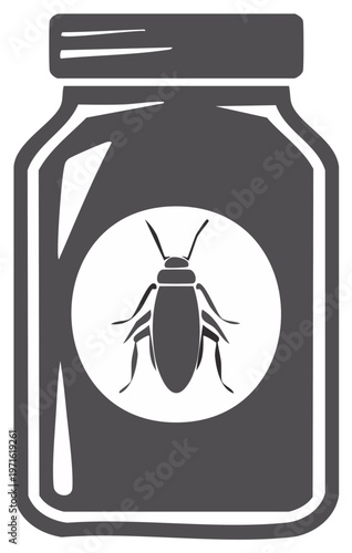Pest control icon, insecticide jar with cockroach silhouette inside a circle