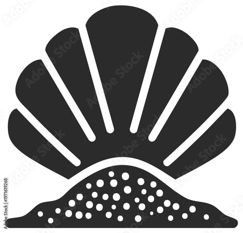 Elegant Black and White Seashell On Sand Icon Tropical Beach Sea Shell