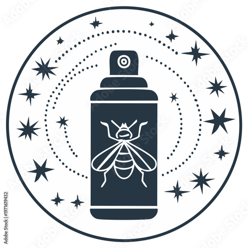 Insect repellent spray bottle with bee and cosmic stars icon