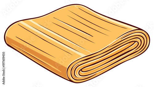 Golden folded stack illustration depicting layered or pleated fabrics, materials, or sheets in shades of gold and brown.