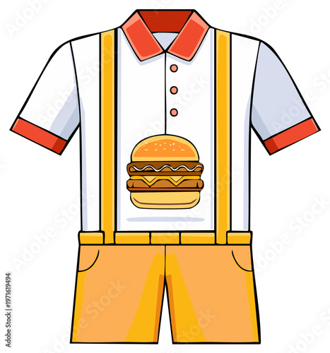 Cartoon Burger Uniform Cute Outfit Fast Food Mascot Costume Waiter Attire Children's Party Dress Up Apparel Illustration
