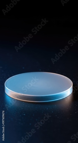 Highly polished circular substrate surface, representing a pure blank ready for chemical diffusion or materials engineering processes in the laboratory setting, wafer, research, material