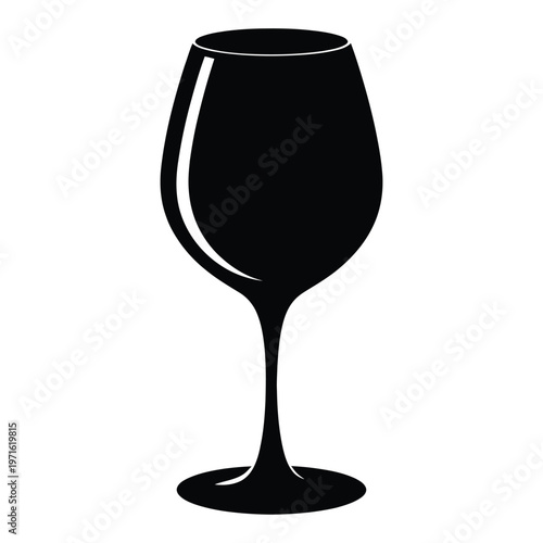 A sleek black silhouette of a wine glass against a plain white background silhouette