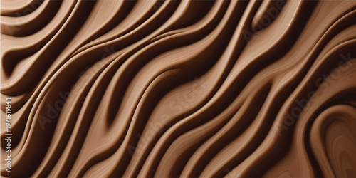 Abstract carved wood background with flowing topographic layers and smooth wavy lines.