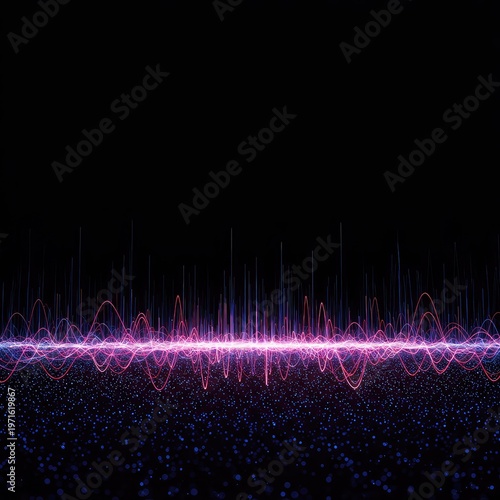 Abstract technological background showing dynamic energy waves oscillating in a dark virtual space with vibrant frequency patterns, connectivity, cyberspace, geometric