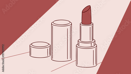 A minimalist illustration of a lipstick tube and cap displayed together
