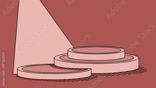 Minimalist rendering of stacked platforms against a solid background