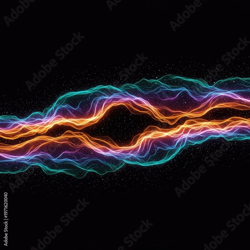 Profound cosmic energy flow creating massive undulating patterns and silent vibrational ripples across a textured dark background, contemplation, silent, depth