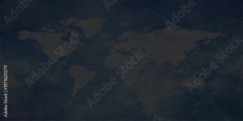 An aerial view of a blue world map background blending into a high atmosphere cloudscape with white clouds against a bright sky horizon