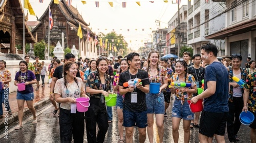 Joyful water festival celebration city streets event photography urban setting festive atmosphere