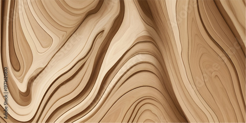 Abstract Carved Wood Texture Background with Layered Wave Pattern Natural Wooden Panel Surface 3D Wood Design