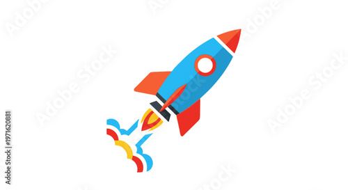 Colorful rocket ship launching isolated on white background for concepts