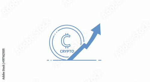 Crypto coin with upward arrow indicating growth and increasing value