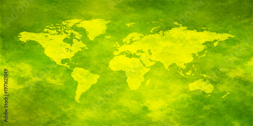 A 3d green grunge vector illustration of the global earth map showing continents from Europe to Australia for travel geography and business design