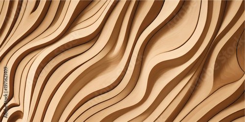 Abstract Wooden Wave Pattern Background Texture Design, Brown and Dark Brown Hues, 3D Carved Wood Wall Art