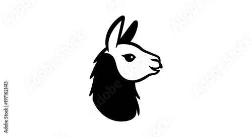 Black Llama Head Silhouette Icon on Isolated White Background