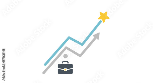 Abstract illustration of a rising graph and a briefcase with a golden star