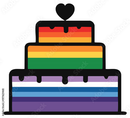 Tiered Pride Celebration Cake with Rainbow and Gay Men's Flag Colors Illustration