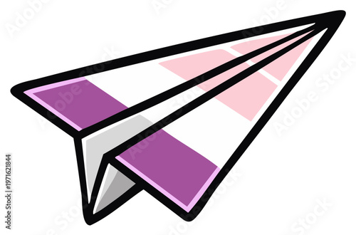Paper airplane design in pink, purple, and white for concepts like travel, handmade gifts, and childhood toys.