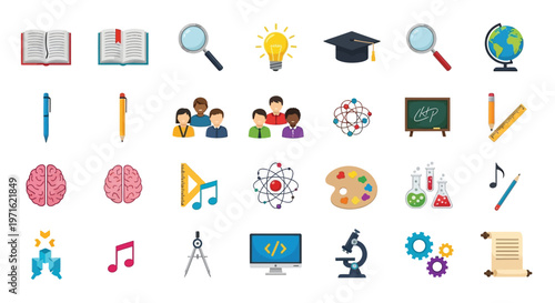 Education icons representing learning knowledge and academic pursuits