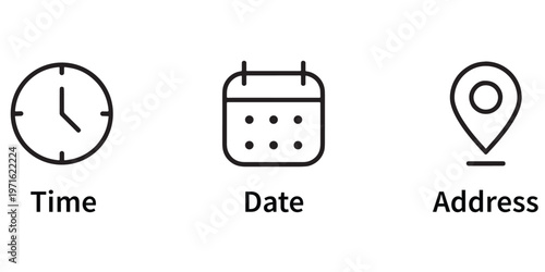 Icons for time date and address