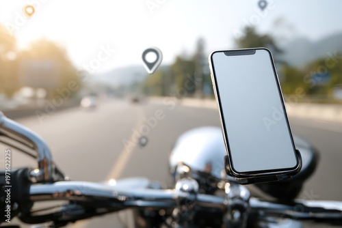 Motorbike phone mockup on open highway