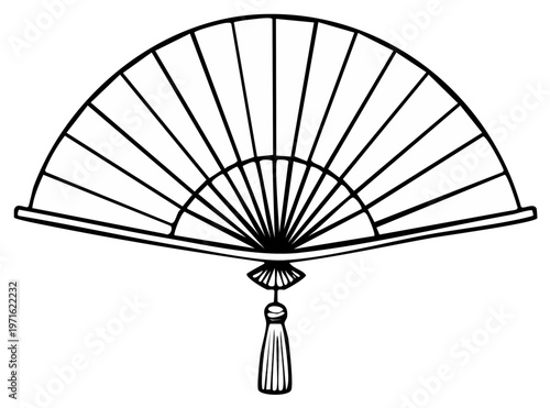 Elegant Japanese Style Handheld Fan with Tassel Open and Ready for Cooling Motion