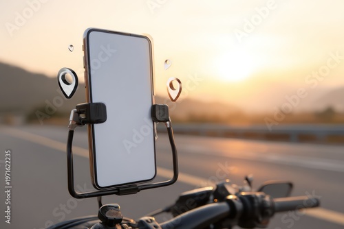 Motorcycle phone mount on sunset highway