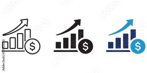 A set of three different colored line graphs with dollar signs