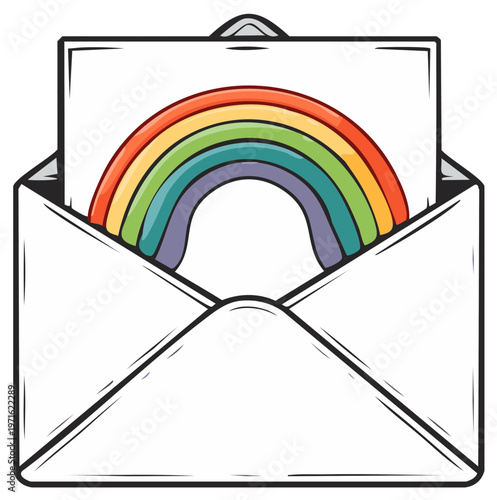 Open Envelope with Rainbow Card Inside, Symbolizing Hope and Happiness