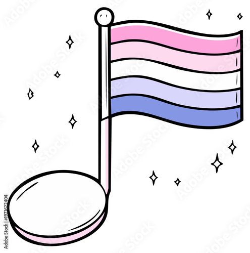 Illustration of a Genderfluid pride flag stylized as a music note