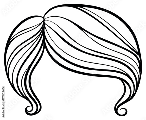 Stylized Hairline Illustration with Flowing Curves and Voluminous Shape