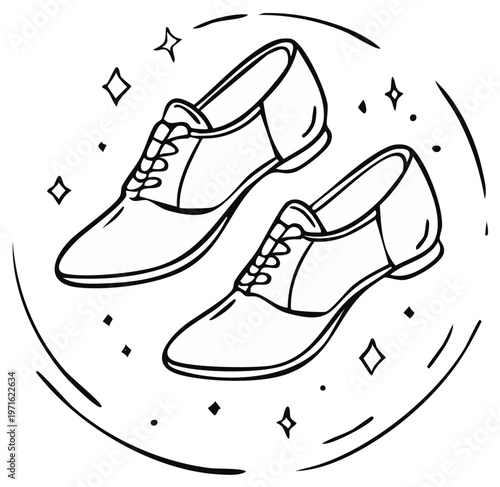Classic leather shoes with laces artistic sketch sparkling outline drawing
