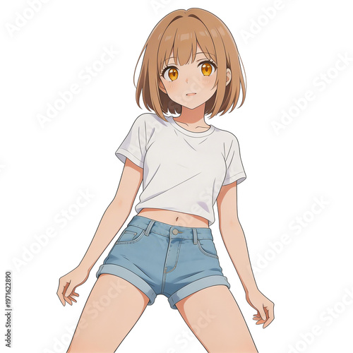 [Transparent Background PNG]Anime Girl in Casual Summer Outfit