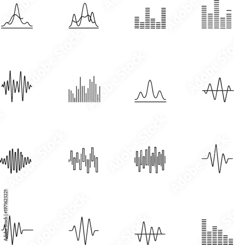 Set of sound wave and equalizer graphic visualizations