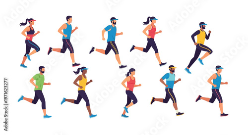 Diverse group of people actively running and participating in a race