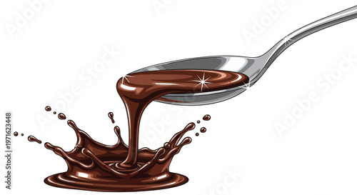 Molten chocolate drips from a spoon creating a sweet splash