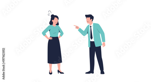 A woman confronts a man pointing and expressing disagreement