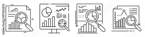 Line art vector collection of business analysis and financial review process