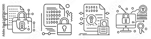 Data protection and security concept with padlocks and binary code