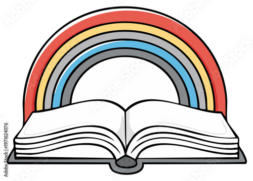 Open Book Under Rainbow Arched Overhead Education Literacy Knowledge Colorful Learning Study Art Book Reading Literature