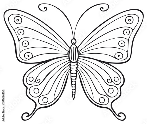 Elegant Butterfly Outline with Detailed Wing Patterns and Antennae
