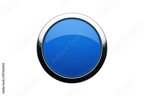 Free Download Circular blue web button featuring a shiny, glassy surface and a metallic chrome frame, ready for custom text or icons - GFXLoad