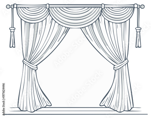 Drawn Curtains with Valance Illustration Window Covering Design Home Decor