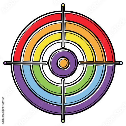 Rainbow target symbol with crosshairs in vibrant colors representing goals and inclusivity