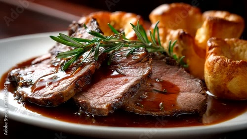Succulent Roast Beef with Yorkshire Pudding and Herbs