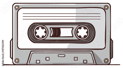 Retro audio cassette tape illustration, classic analog music recording media device