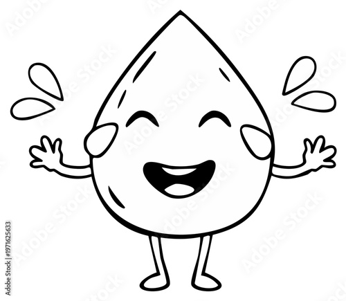 Joyful cartoon water droplet with splashing arms and happy face