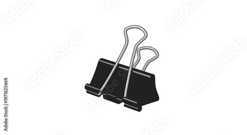 Black Binder Clip Isolated on White Background, Supply