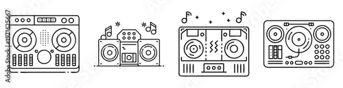 Detailed Line Art Illustration of Audio Equipment for DJ and Sound